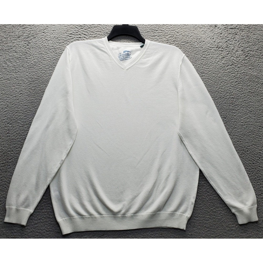 Tommy Bahama Sweater Mens XL White Knit Lightweight Long Sleeve V-Neck Pullover